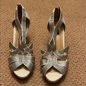 Elegant white w Silver rhinestones Women's Heels